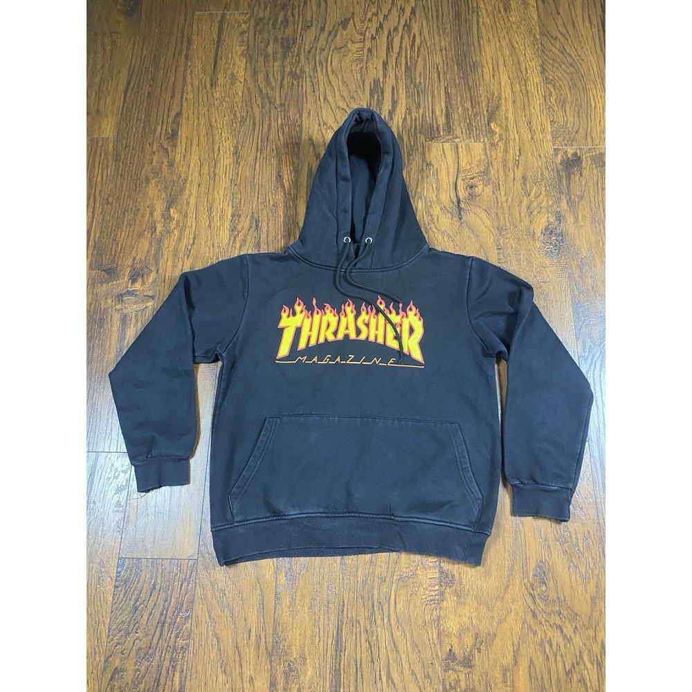 Thrasher Magazine‎ Flame Logo Hoodie Black Pullover Sweatshirt Mens Medium